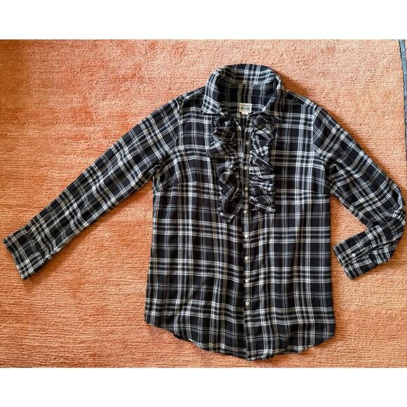 Converse One Star black white plaid ruffle button shirt long sleeve 2/M - Picture 1 of 7